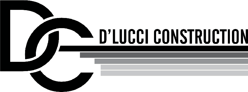 Logo of d’lucci construction featuring stylized initials "dlc" in dark green with the company name beside it, underscored by two thin lines.