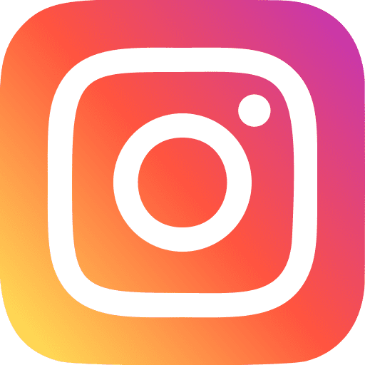 Instagram logo featuring a camera graphic on a gradient background of pink, orange, and yellow.